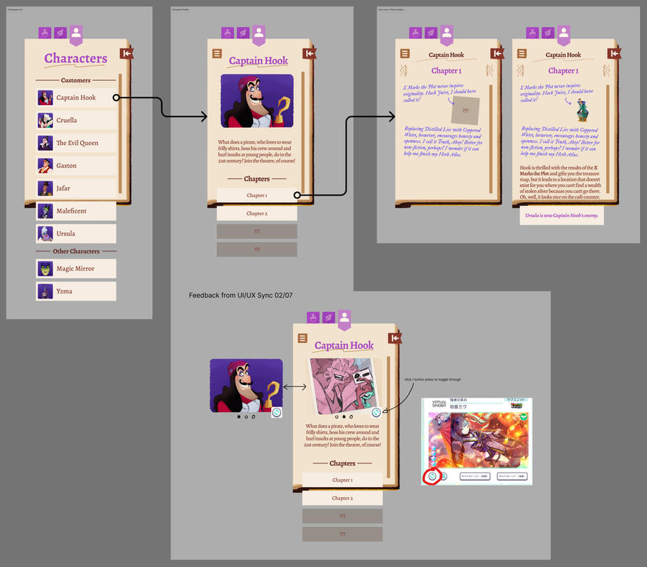 Villain List wireframes and notes