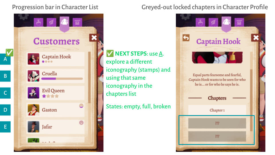 Progression icon option sketches