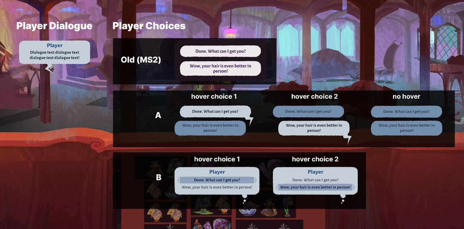 Player choice mockups