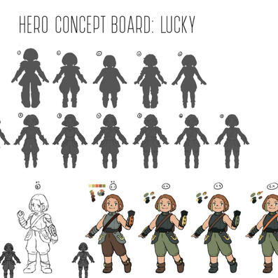 Lucky character design concept board